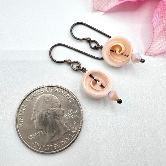 Spiral Seashell Dangle Earrings Silver Tested Mermaidcore Sirencore Beachy - Picture 6 of 9